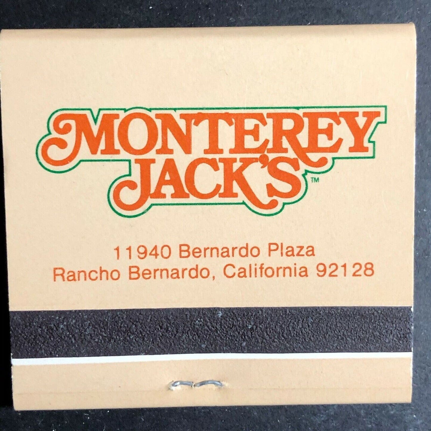 Vintage 1970's-80's Full Matchbook - "Monterey Jack's" Rancho Bernardo, CA