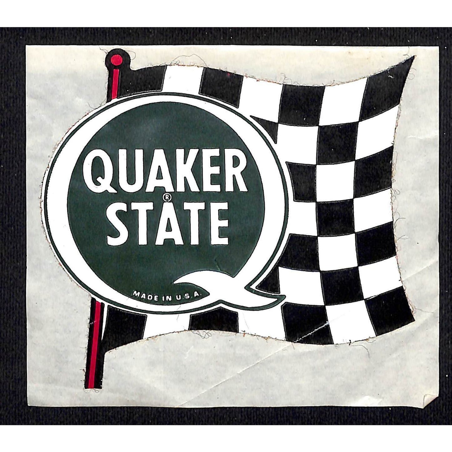 Quaker State Oil c1960's-70's Racing Sticker Die Cut Checkered Flag 3 1/2"