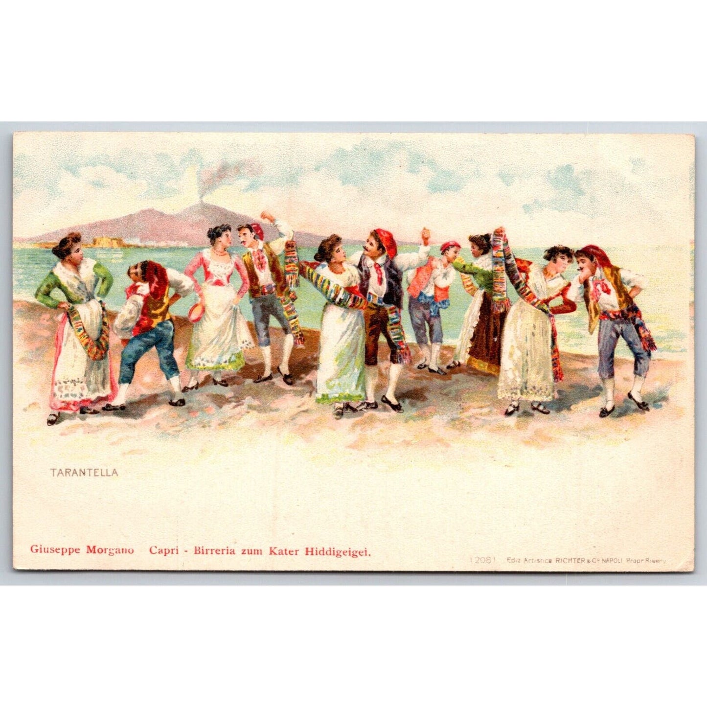 Italian Postcard Several Couples Dancing Outdoors Tarantella 1901-1907 NP VGC
