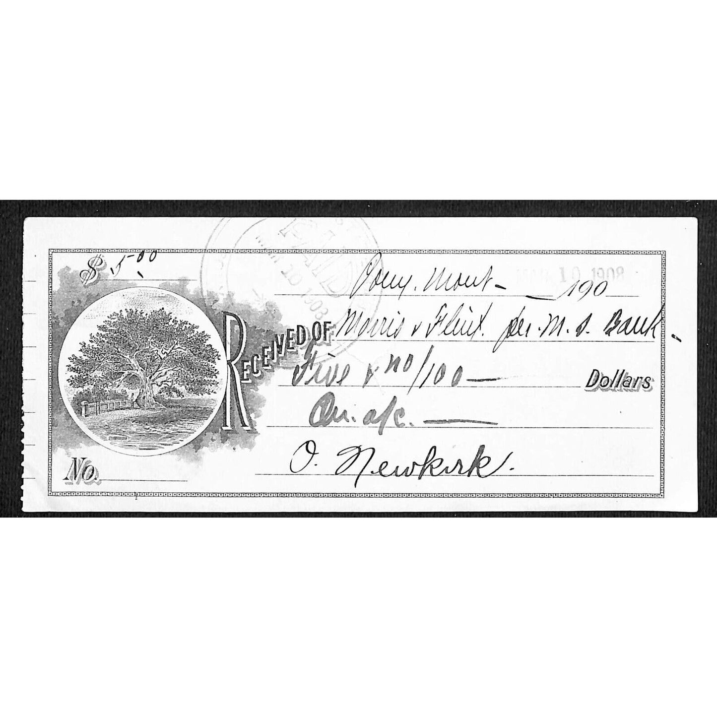 Pony Montana 1908 Receipt / Billhead O. Newkirk w/ Tree Vignette