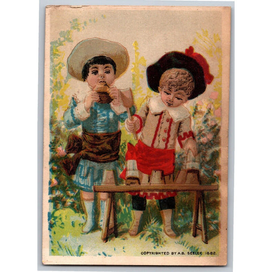 1882 Blank / Sample Victorian Trade Card Kids Outdoors Eating ??