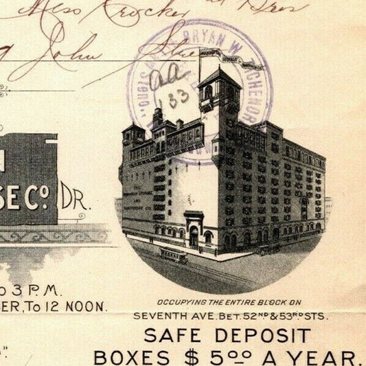 1902 Manhattan Storage Warehouse Co Crocker Bros Letterhead 52nd St 7th Ave NYC