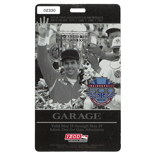 2010 Indy 500 Garage Access Ticket Pass Indianapolis IMS #2330 VGC Rick Mears