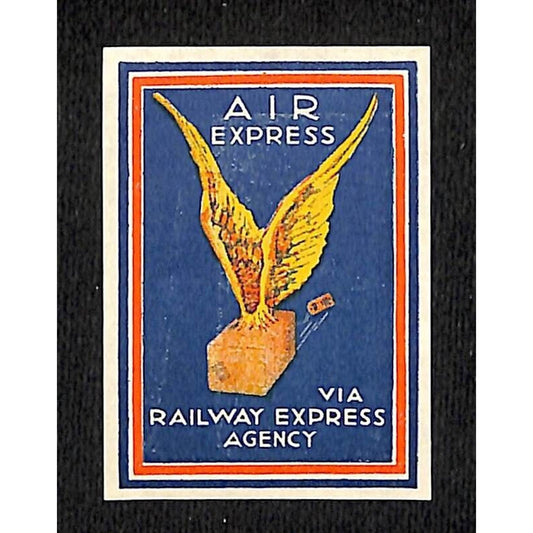 Air Express via Railway Express Agency Gum Label c1930's-40's w/ Winged Package