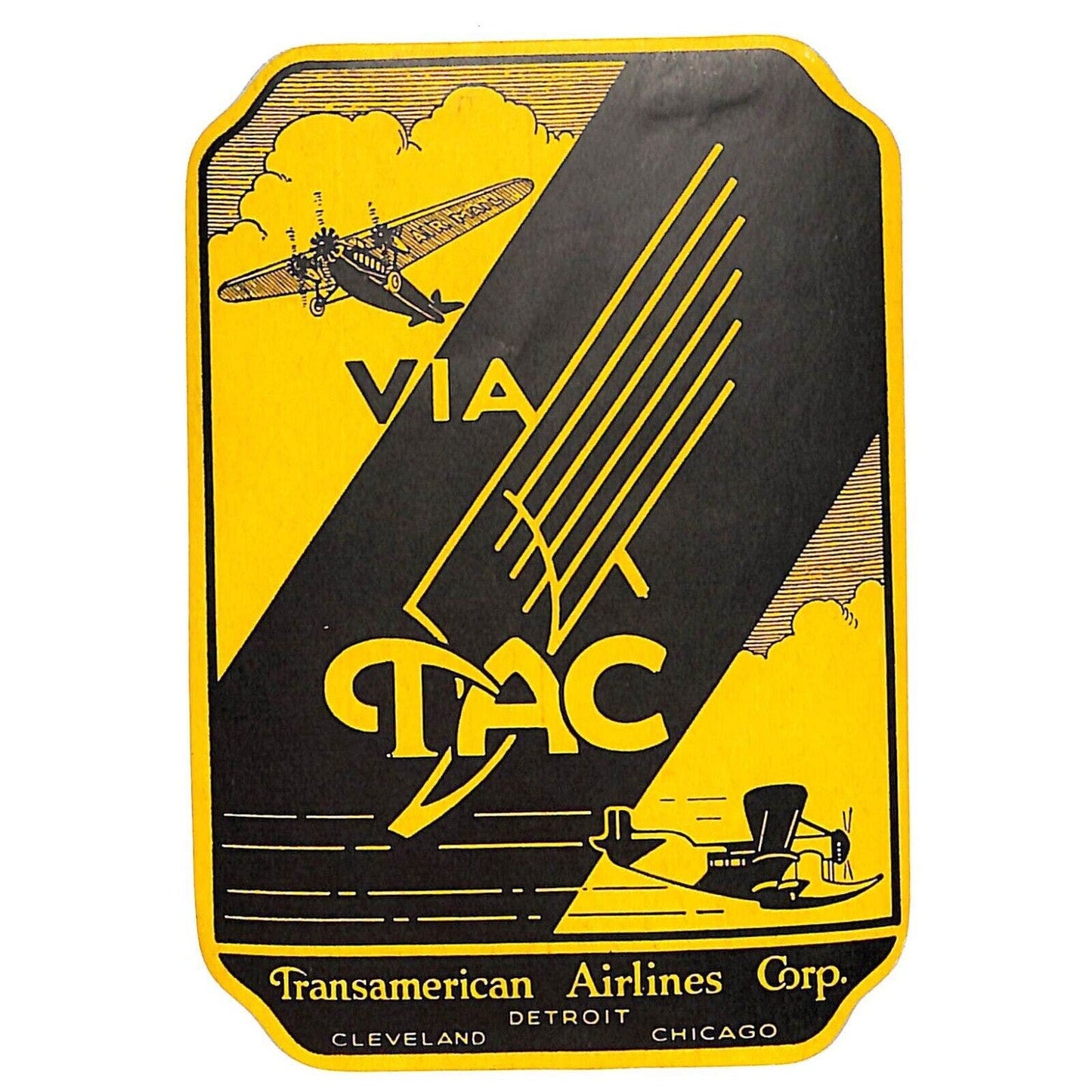 "Air Mail via Transamerican Airlines" TAC Gummed Luggage Label c1930's VGC