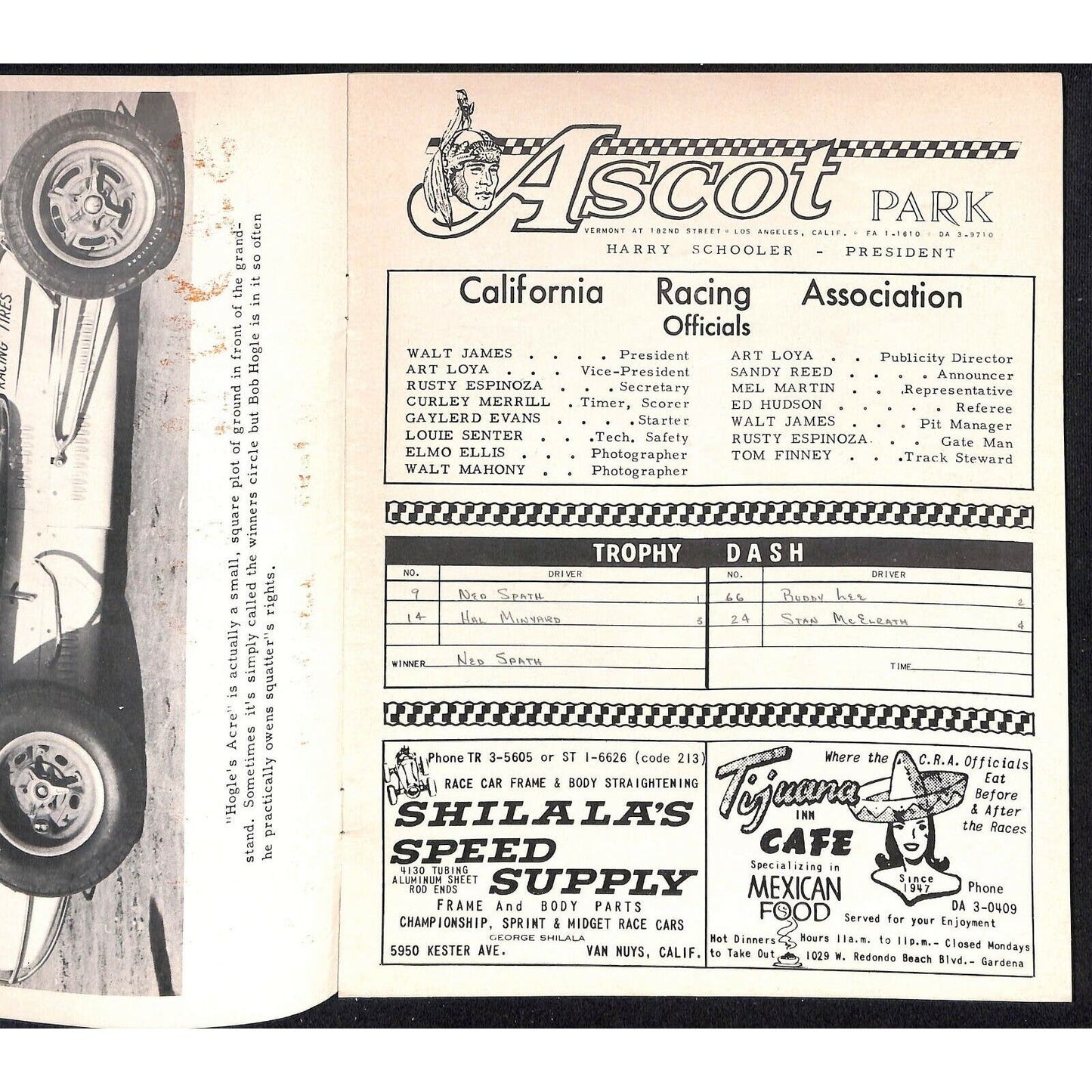 Scarce Jul 29 1964 Big Car Auto Racing CRA Program Ascot Gardena, CA 12pp.