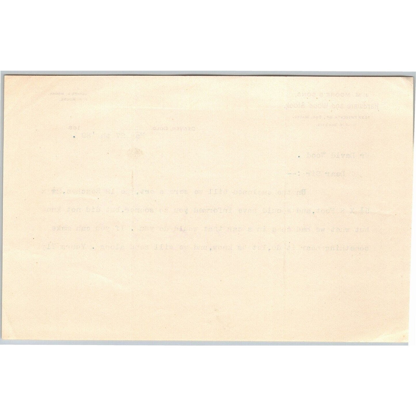 1889 Denver, CO J.M. Moore's Sons Hardware and Wood Stock Letterhead - Scarce