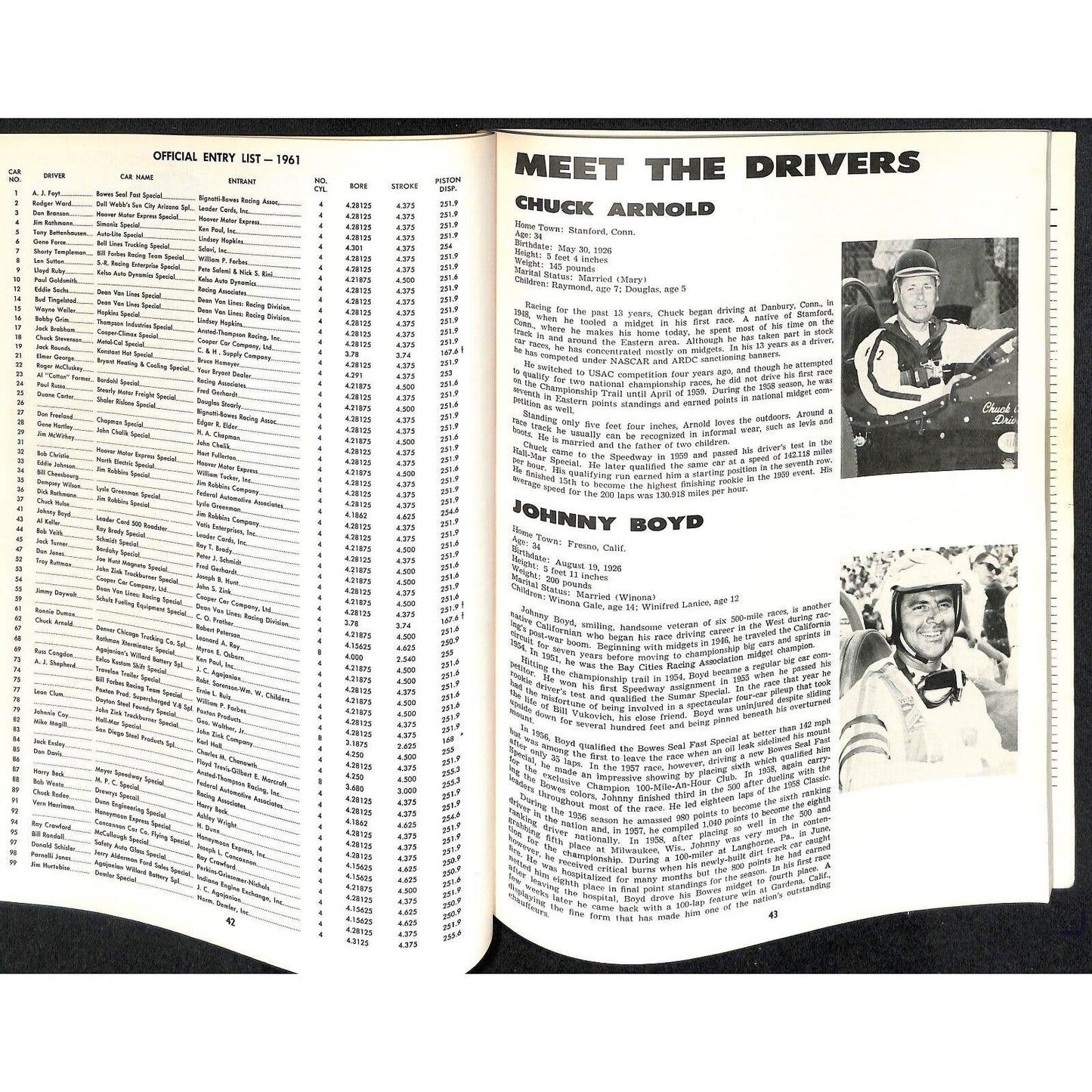 1961 Indy 500 Floyd Clymer's Indianapolis Yearbook IMS 160pp - VGC
