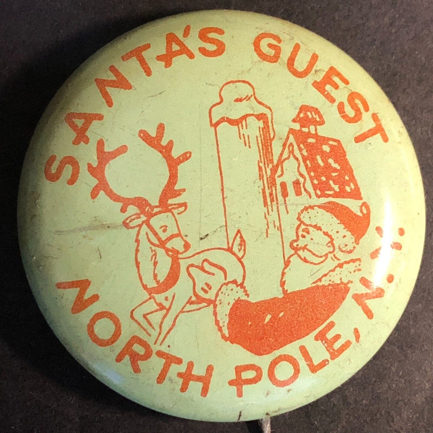 Santa's Guest North Pole, NY Vintage Steel Pinback Button c1950's-60's