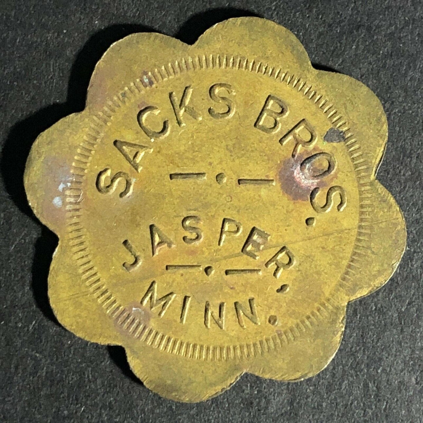 Sack's Bros (Gen Store) Jasper MN G/F 10c Brass Token 28mm c1930's-40's Scarce