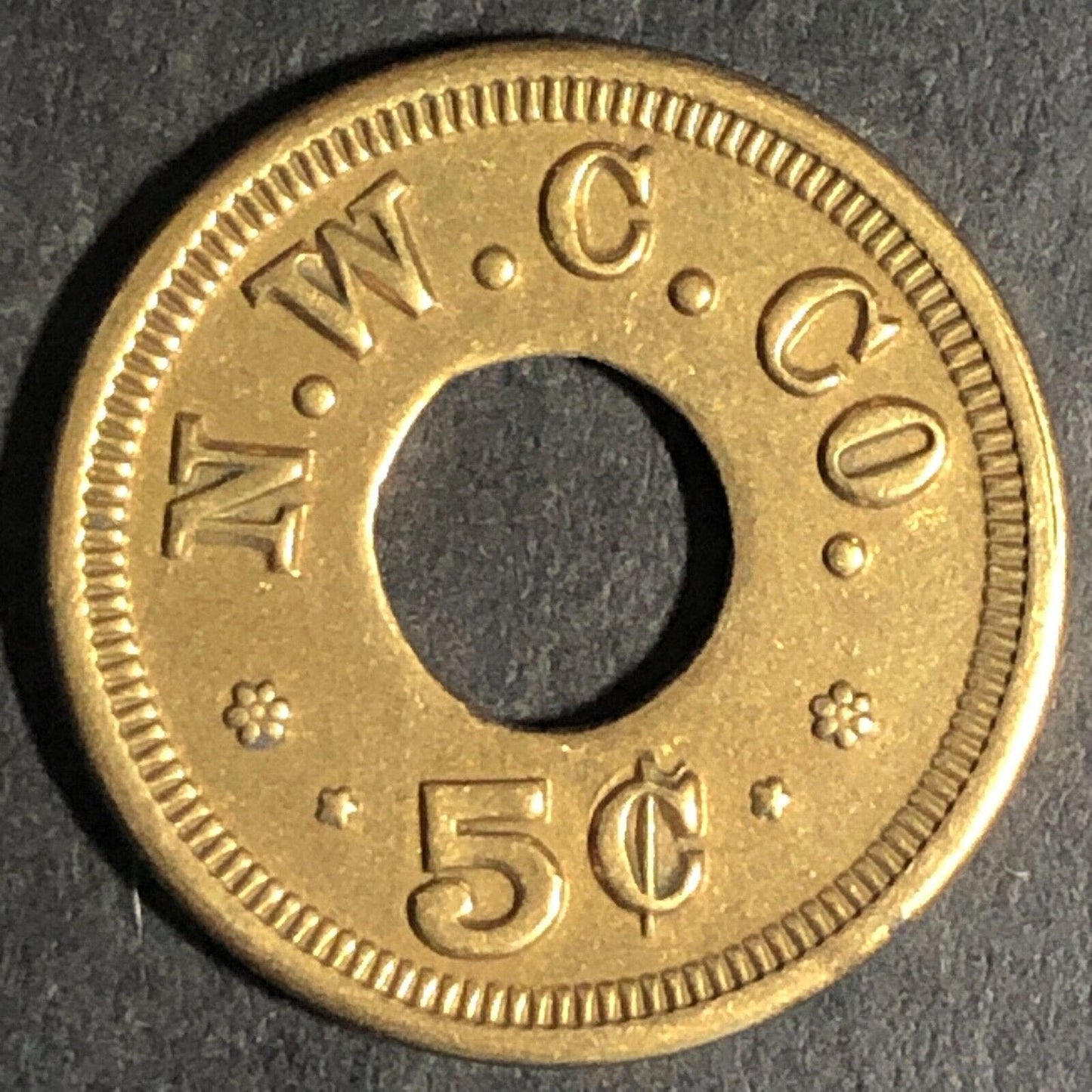 N.W.C. Co. (Seattle - Northwestern Candy Co.) Brass 5c Trade Token -- 21mm