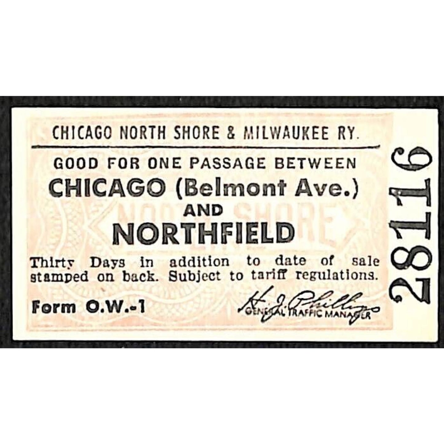 Chicago North Shore & Milwaukee RY Ticket c1947-50's Northfield #28116
