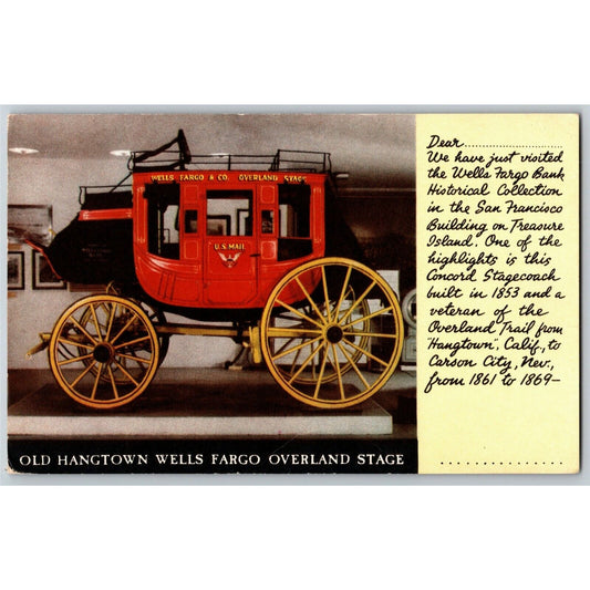1939 SF World's Fair "Old Hangtown Wells Fargo Overland Stage" Postcard