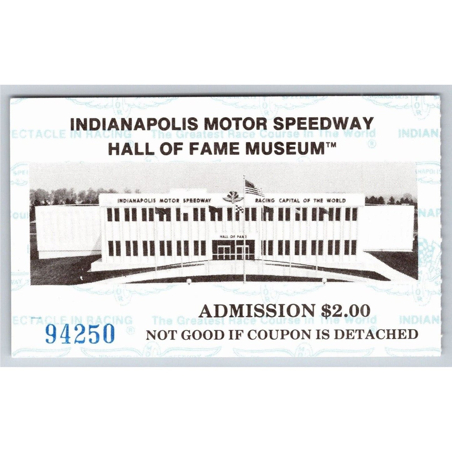 c1980's Indy 500 Hall of Fame Museum Ticket Stub Card Indianapolis #94250