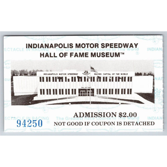 c1980's Indy 500 Hall of Fame Museum Ticket Stub Card Indianapolis #94250