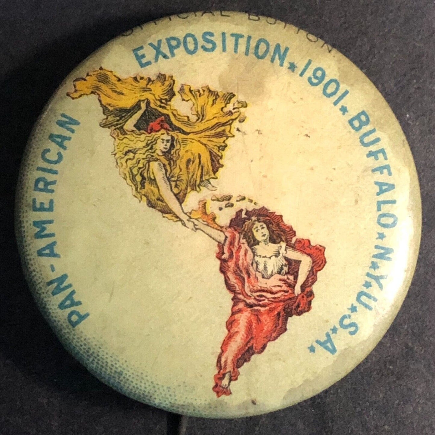 Pan-American Exposition 1901 Buffalo Steel Pinback "Official Button" Scarce