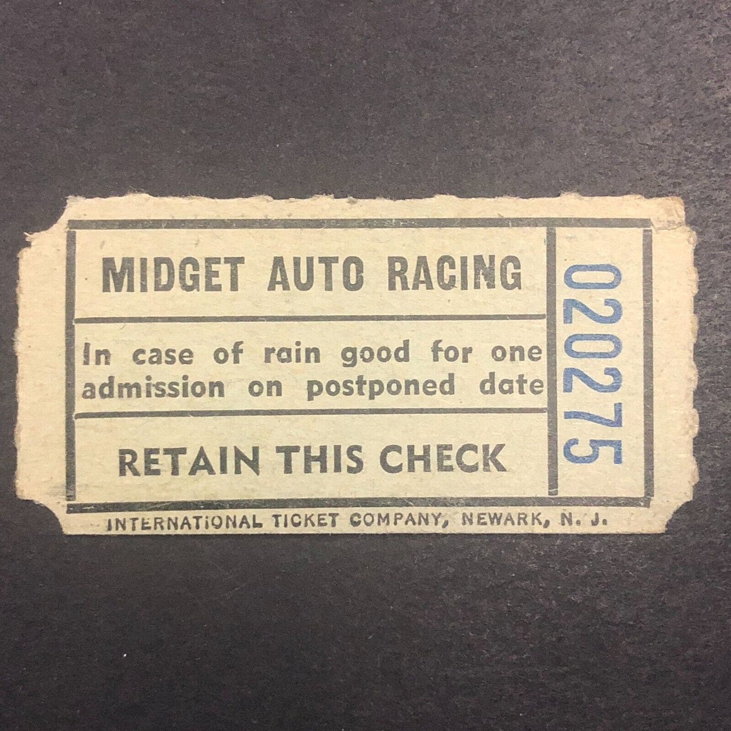 1940 Johnny Peterson Midget Auto Racing Rain Check Ticket 020275