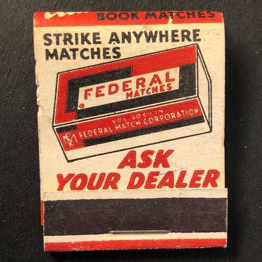 Federal Matches Advertising Vintage Full Matchbook c1940's VGC