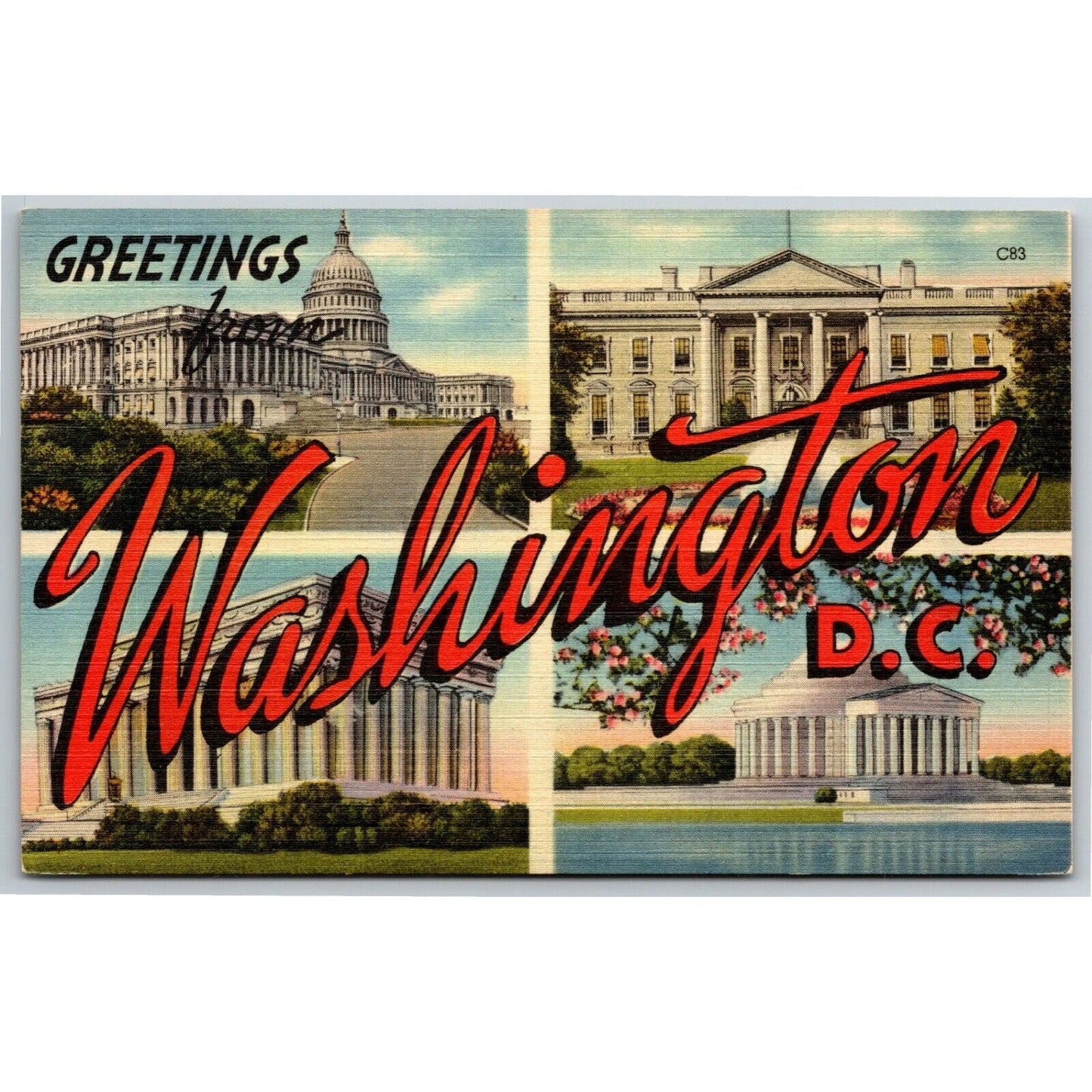 Vintage Linen Multiview Postcard Greetings from Washington, DC - Unposted VGC