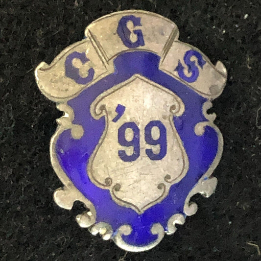 Antique CGS '99 1899 Enameled Badge Shaped Convex Lapel Pinback - Sterling