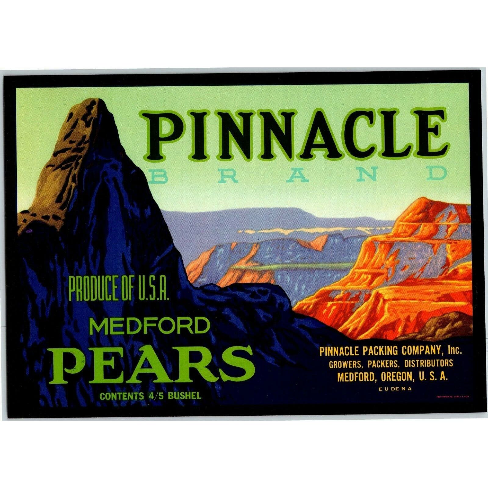 Pinnacle Medford Pears Vintage Original Paper Fruit Crate Label Oregon ...