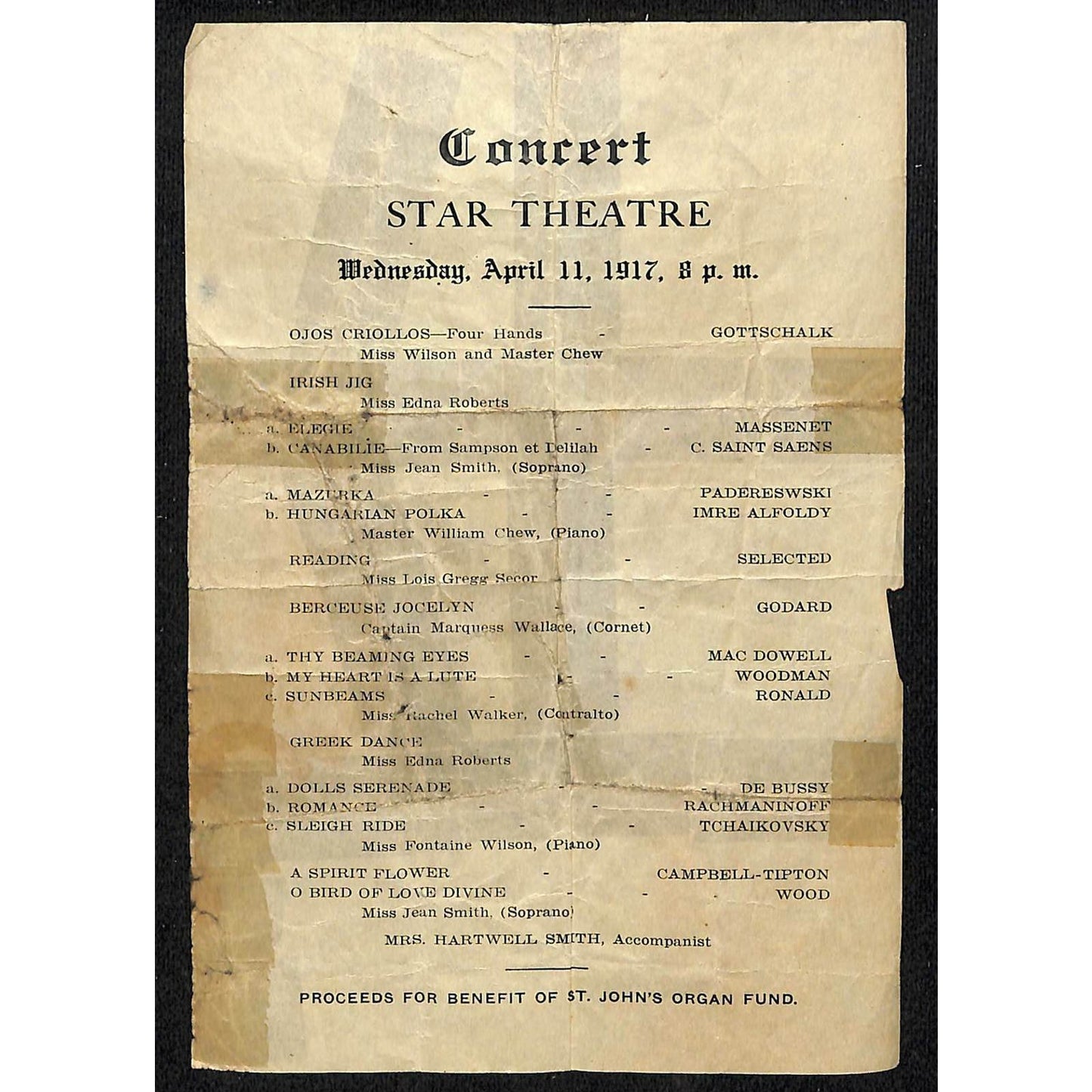 Vintage 1917 Concert Program - Star Theatre - Likely in Buchanan, VA