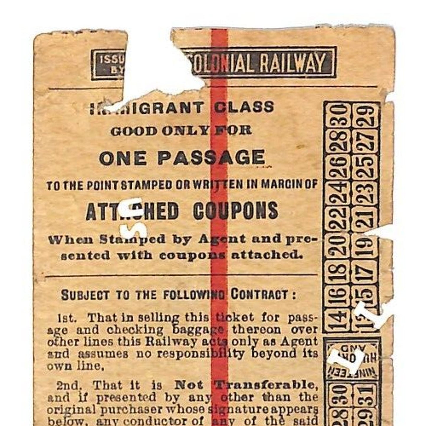 Intercolonial Railroad "Immigrant Class" Ticket 1913 via CGW "Chicago to" Scarce