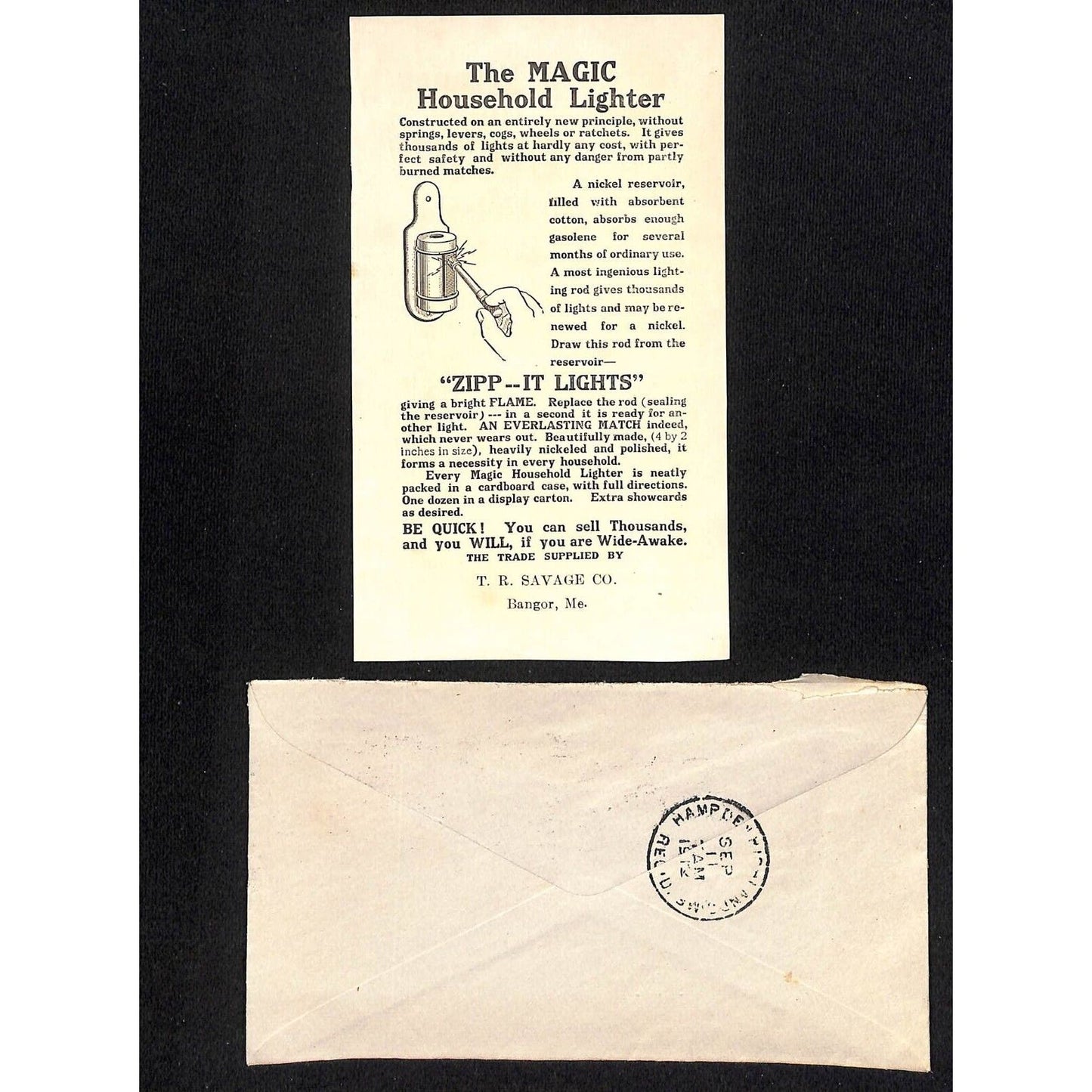 Bangor, ME Amos W. Knowlton* 1912 MAGIC Household Lighter Flyer + Cover