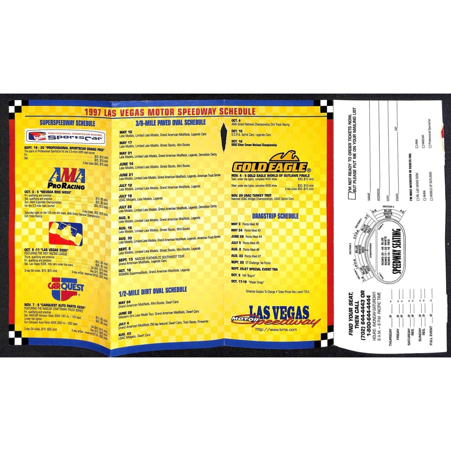 1997 Las Vegas Motor Speedway Schedule / Brochure / Order Form