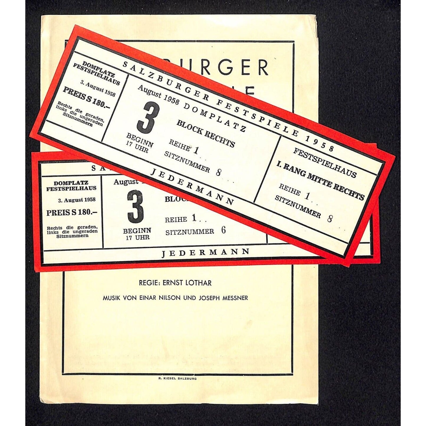 Salzburger Festspiele 1958 Program Hugo von Hofmannsthal Jedermann w/ 2 Tickets