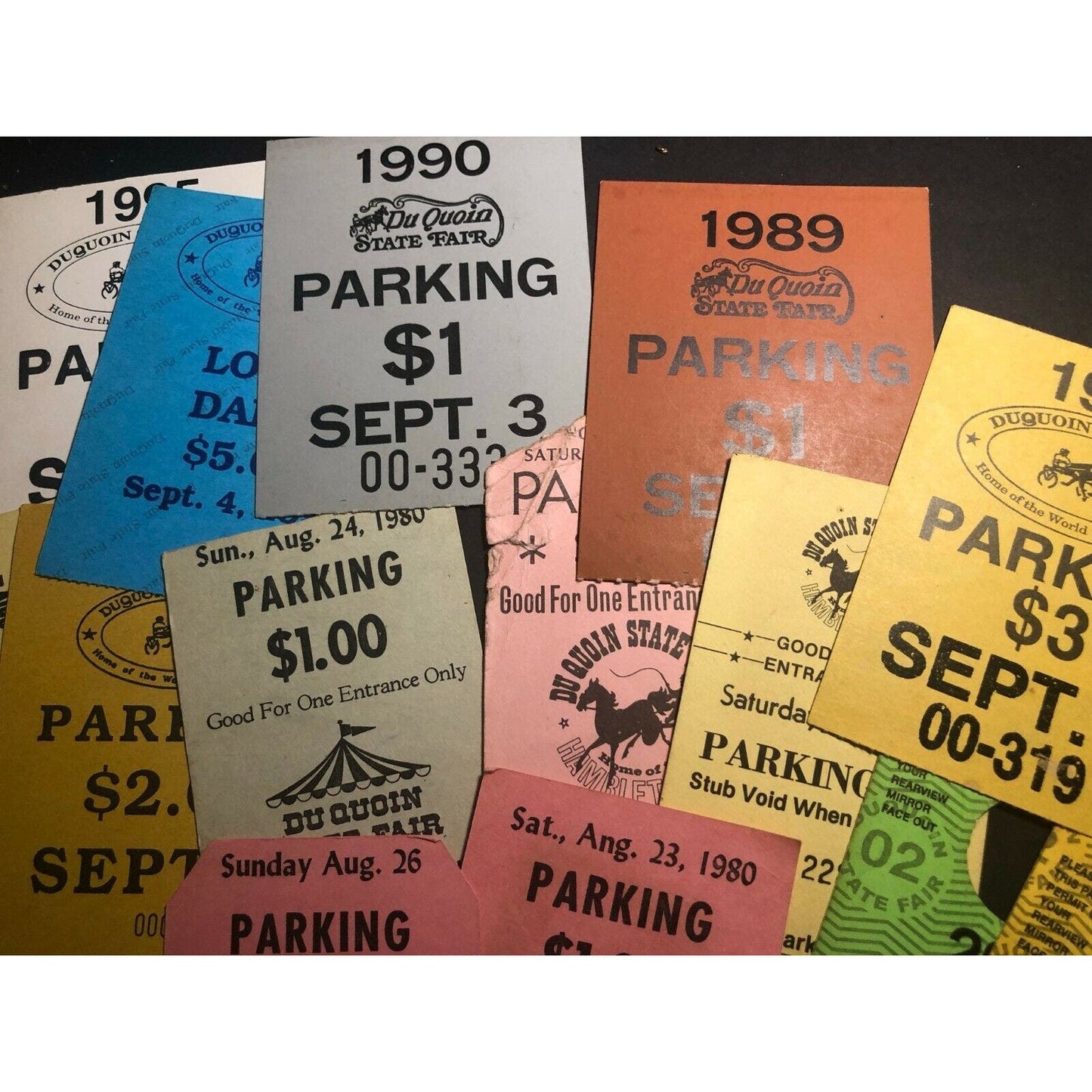 Du Quoin State Fair Parking Passes Group of 27 Range 1980 thru 2002 mostly 90's