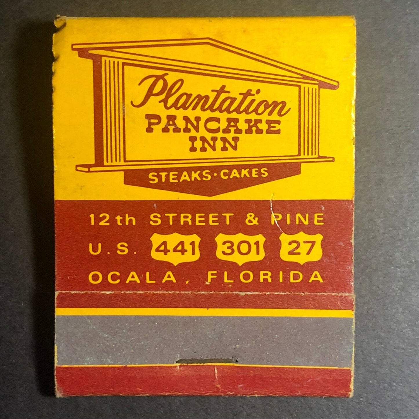 1940's-50's Full Matchbook - "Plantation Pancake Inn" Steaks Cakes - Ocala, FL