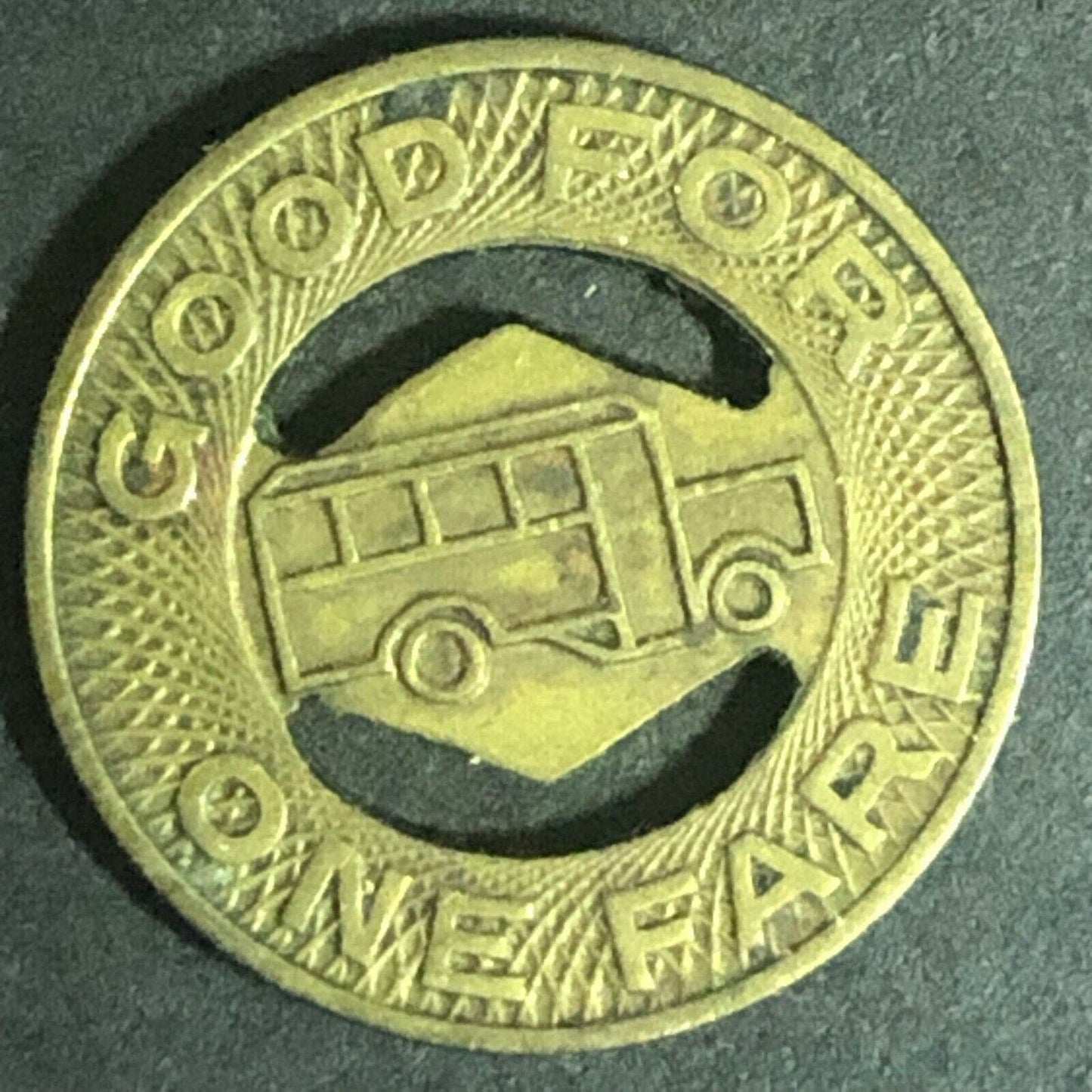 c1945 16mm Elkhart Motor Coach Corp Brass G/F One Fare Token Indiana (1528)