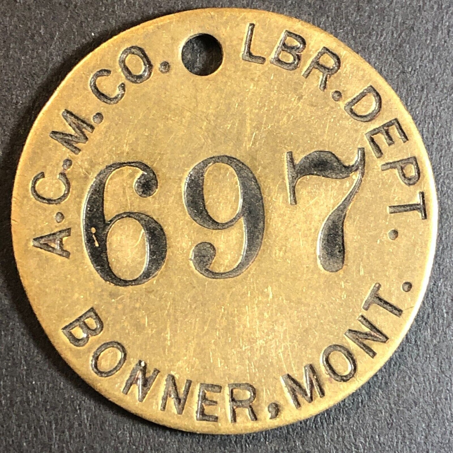 Anaconda Copper Mining Co. Bonner, MT Saw Mill Brass Tool Check Tag 32.5mm #697