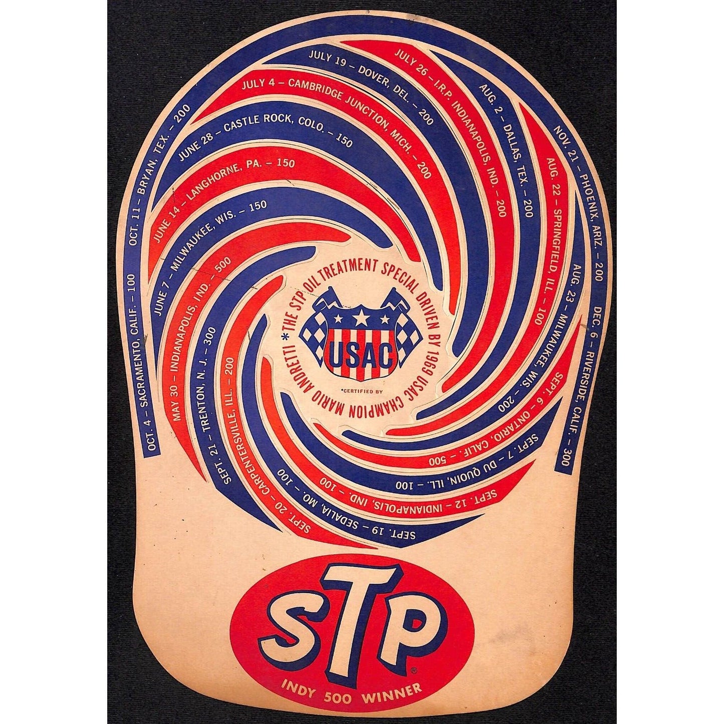 1969 USAC Mario Andretti STP Racing Special Swirl Cut Hat Cap NOS Scarce