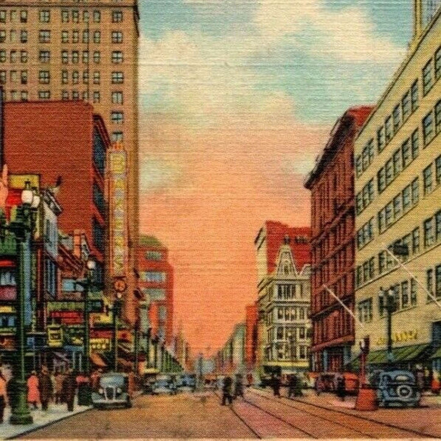 Vintage Linen Postcard Main Street Looking North Buffalo NY - Unposted