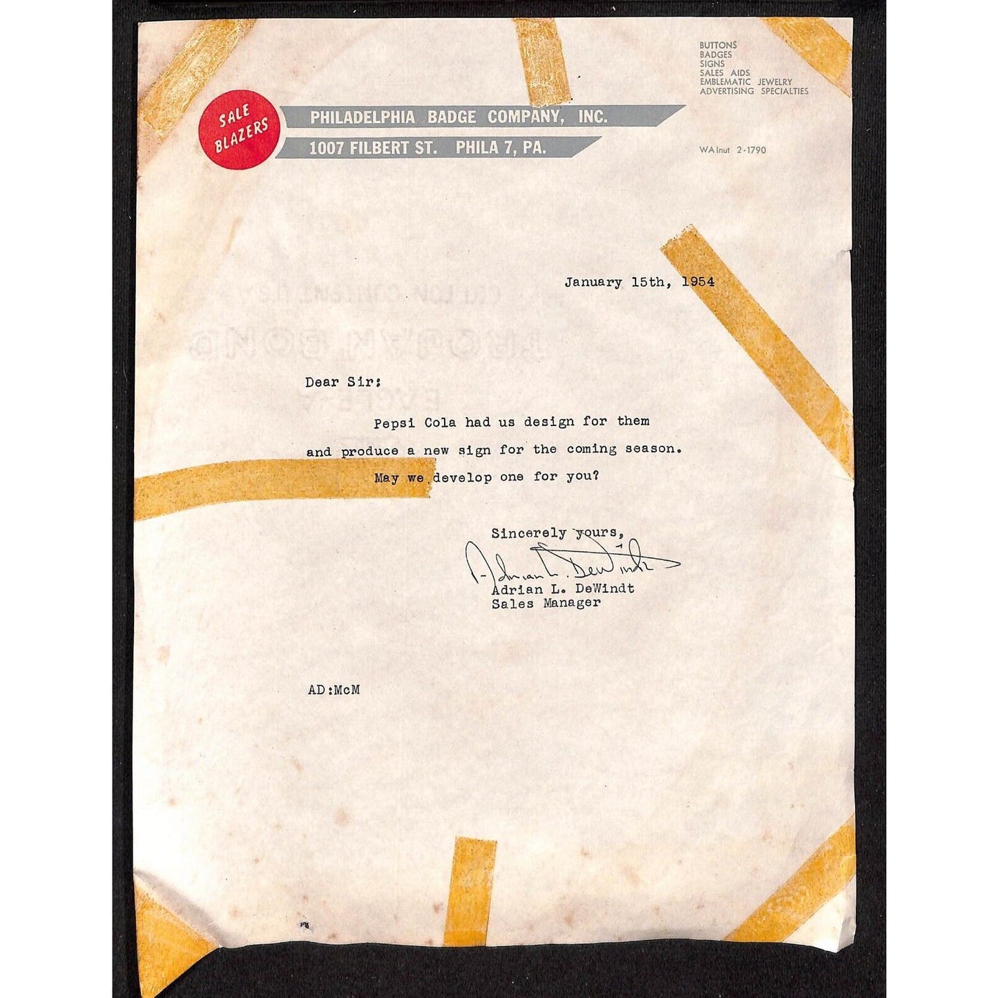 Group of 6 c1945-55 Philadelphia Badge Flyer Letterhead Client List Paper