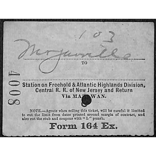 Central Railroad of New Jersey 1901 Ticket NY Long Branch North Asbury Park 4008
