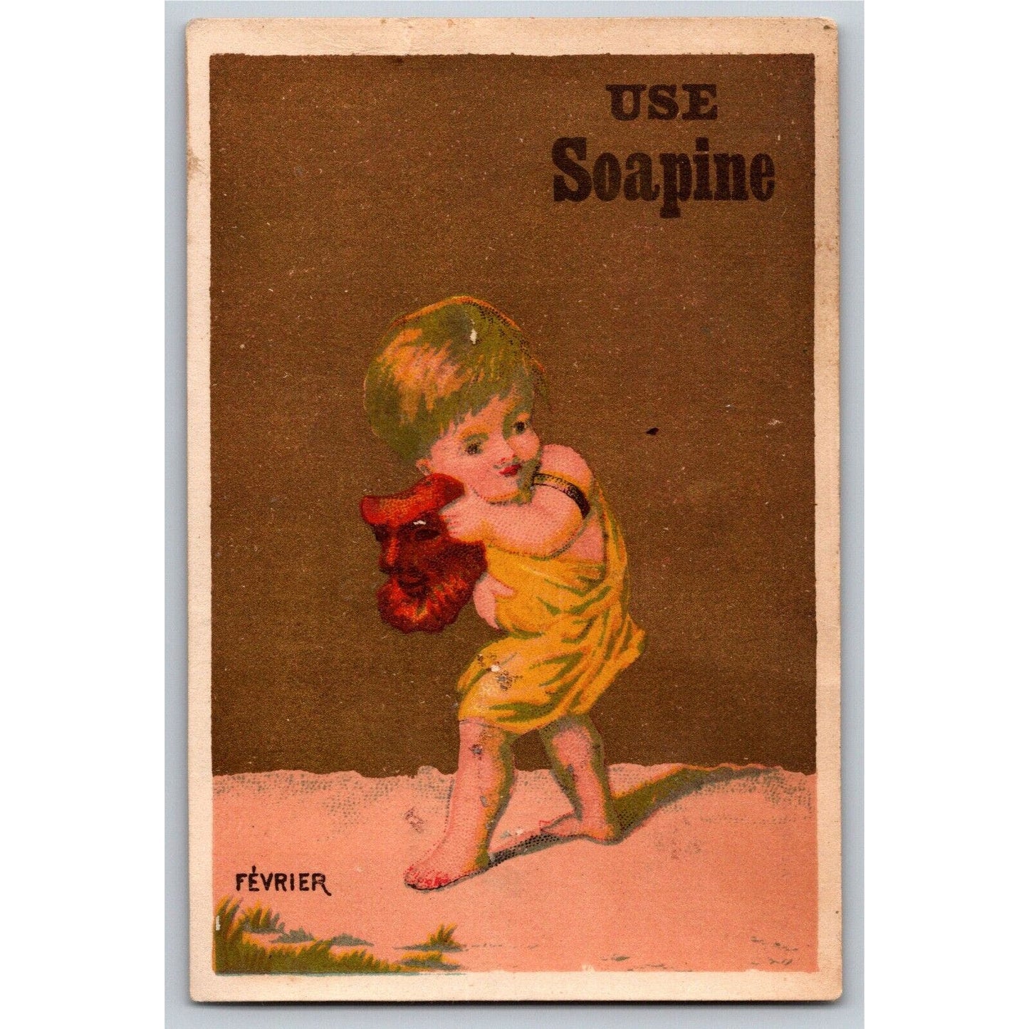 Young Child with Lincoln? Mask Victorian Trade Card Soapine /w Gilt