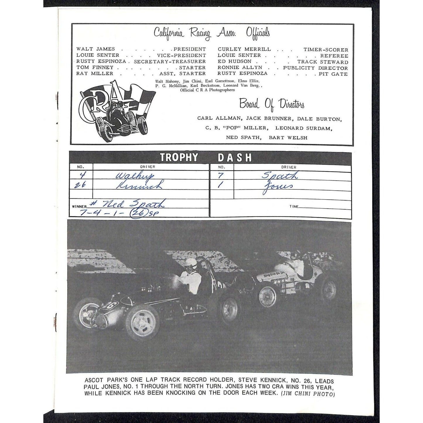 Scarce Oct 2 1966 Sprint Car Auto Racing CRA Program Ascot Park Gardena 12pp.