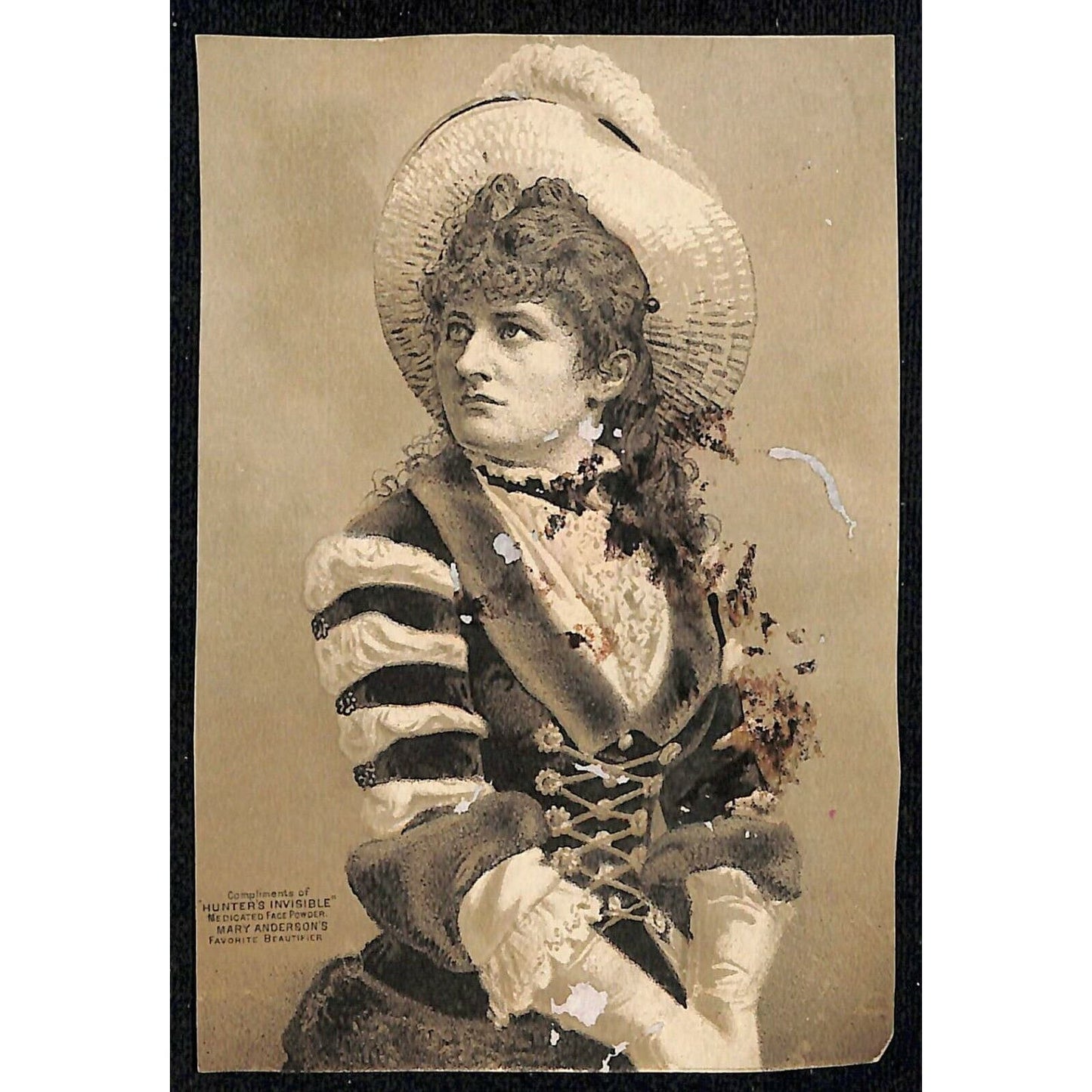 c1880's-90's Victorian Trade Card Mary Anderson - Face Powder R.M. Hunter Phila.