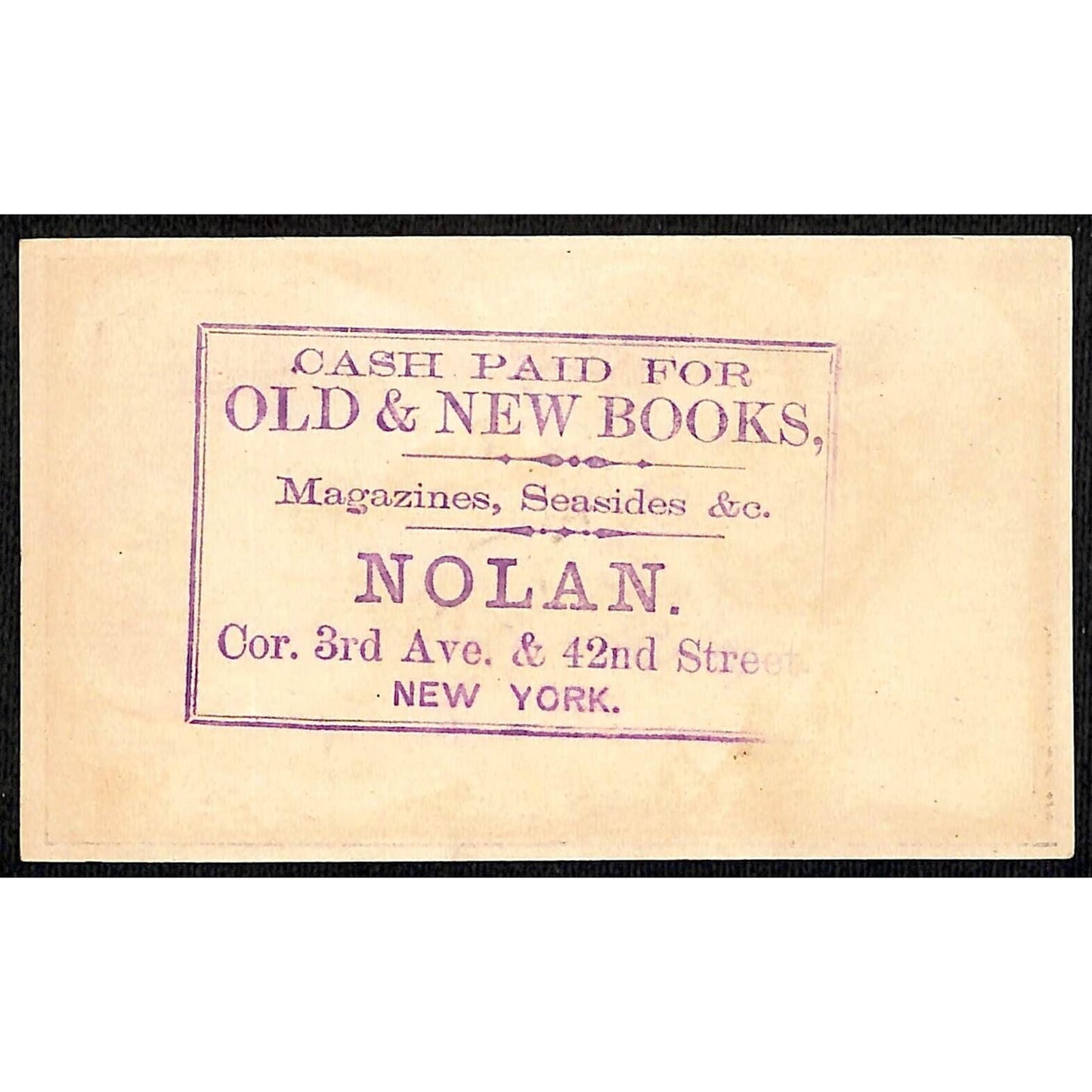 Nolan Old & New Books NYC "Coins" Victorian Trade Card "Working for Money"