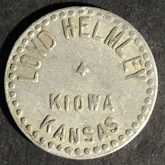 Loyd Helmley Kiowa Kansas (Farm Implements) G/F 5c Alum Token 19.6mm Very Scarce