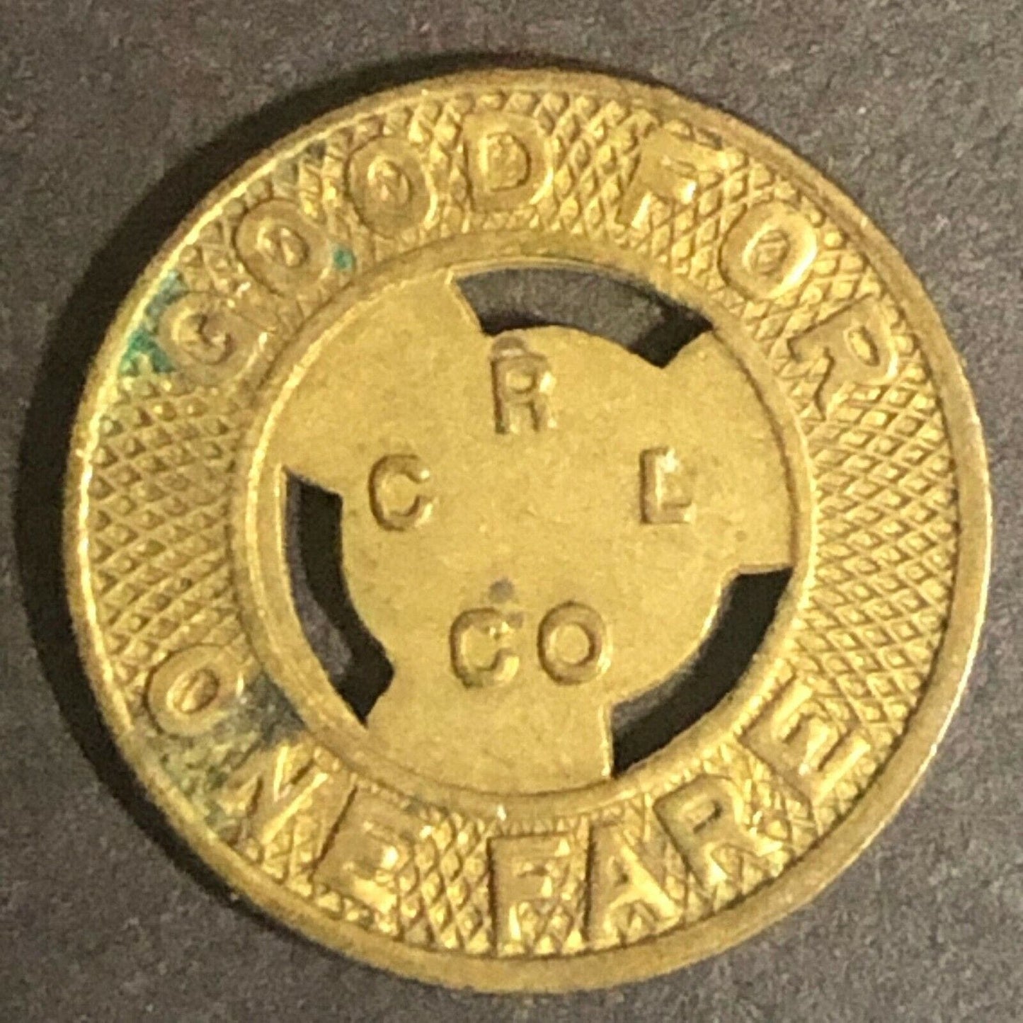 c1940-50's 16mm "C R & L Lines" G/F One Fare - Brass Transit Token - Conn CT