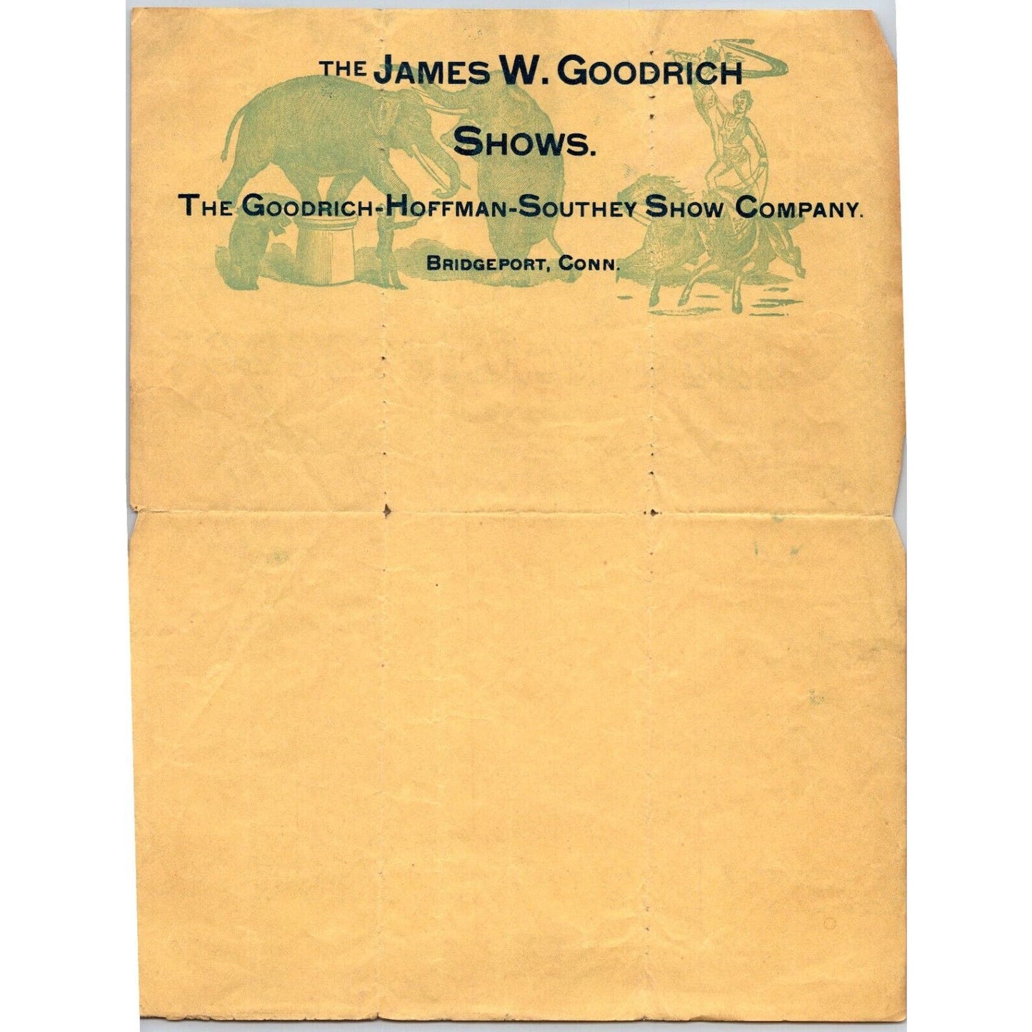 James W. Goodrich Shows Circus Letterhead Bridgeport, CT c1900 Very Scarce