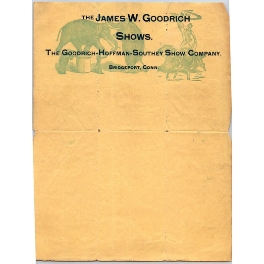 James W. Goodrich Shows Circus Letterhead Bridgeport, CT c1900 Very Scarce