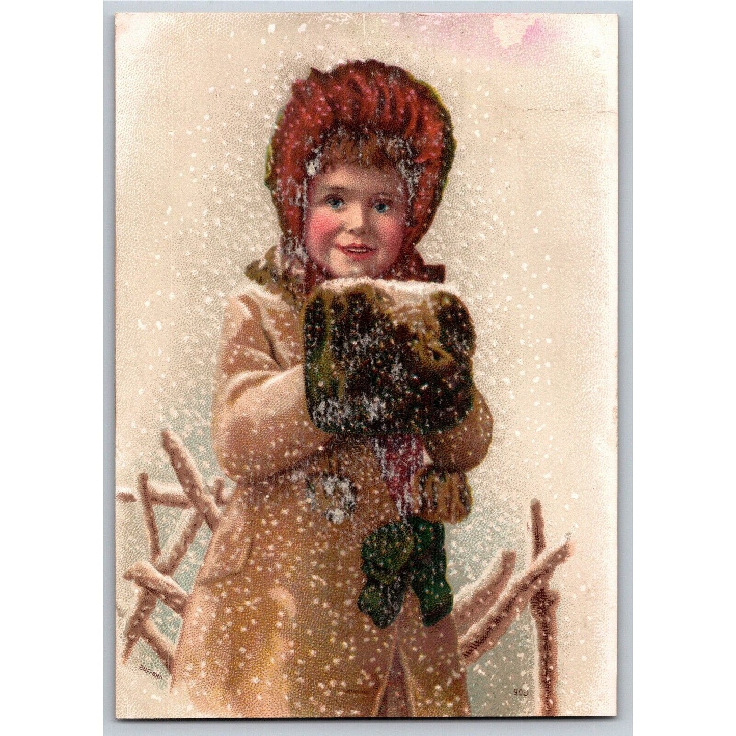 Ivers and Pond Soft Top Pianos Victorian Trade Card - Girl Winter Fur Hand Muffs