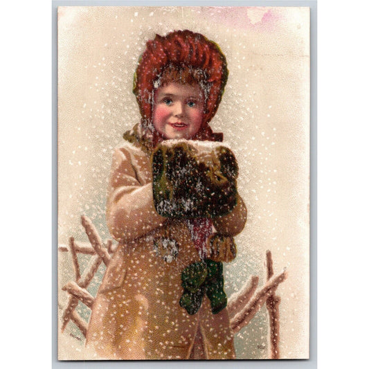 Ivers and Pond Soft Top Pianos Victorian Trade Card - Girl Winter Fur Hand Muffs
