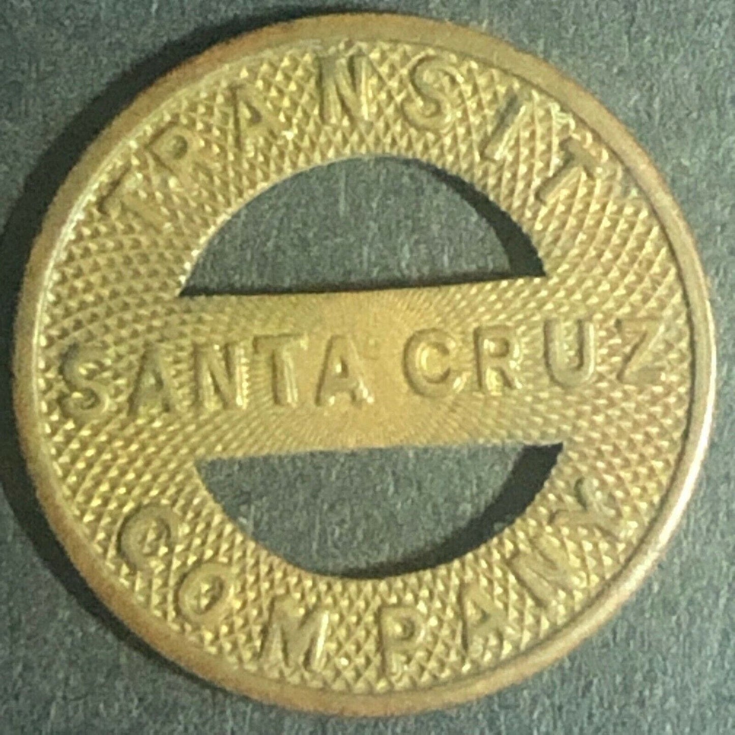 c1940's 16mm Santa Cruz Transit Company Brass G/F One Fare Transit Token CA