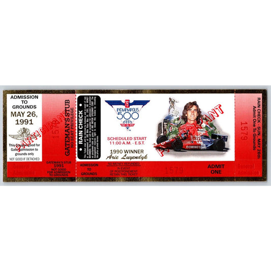 1991 Indy 500 Participant Ticket #1579 - Foil Border - Ron Burton Estate